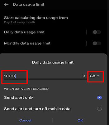 Increase daily data usage limit