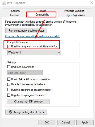 Java Compatibility Run as administrator