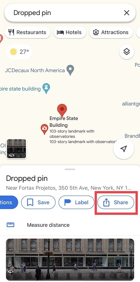how to send pinned location on google maps