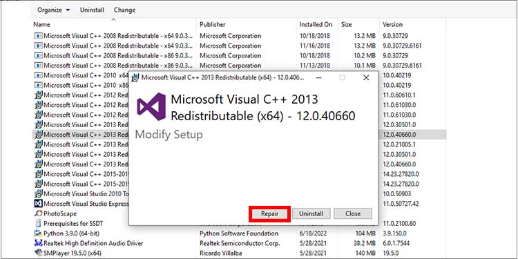 Microsoft-visual-c++-repair