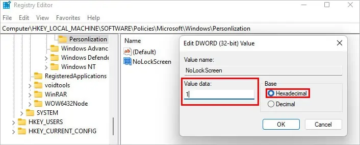 NoLockScreen-using-registry-editor
