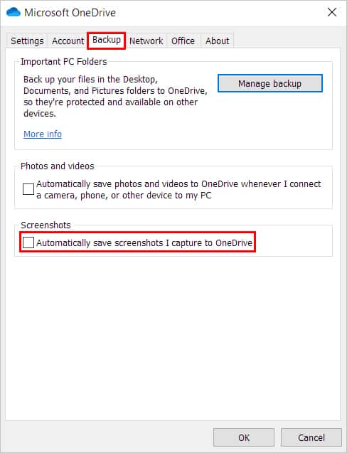 disable OneDrive from saving screenshots