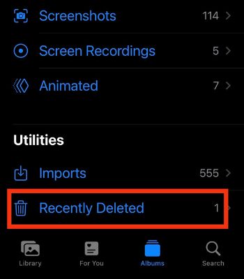 Scroll down and Tap on the Recently Deleted Folder