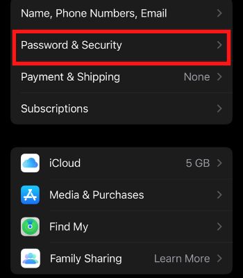 Tap on Password and Security