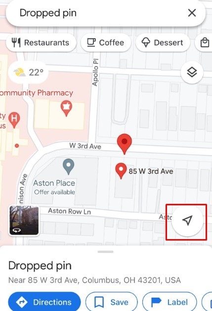 Tap on the location icon to highlight your area