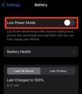 Tap to disable Low Power Mode