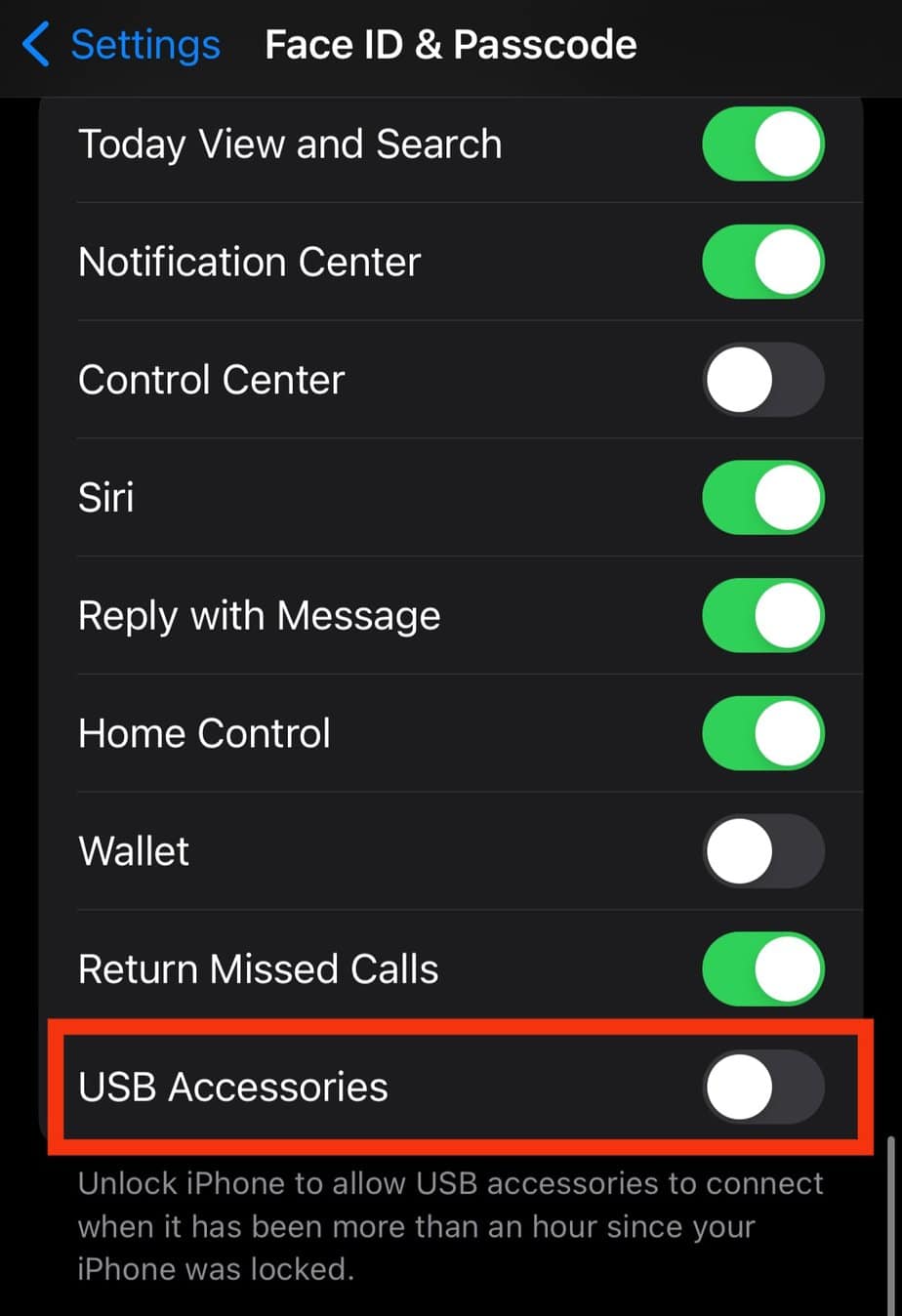 Disable USB Accessories