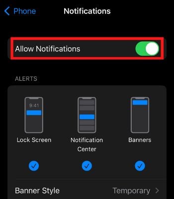 Toggle off and on Notifications