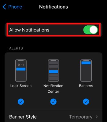 Toggle off and on Notifications
