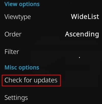 Under the Misc Options, Select Check for Updates