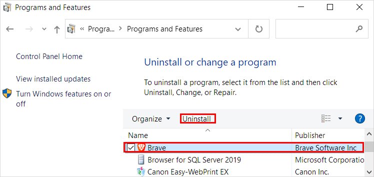 Uninstall-brave-browser