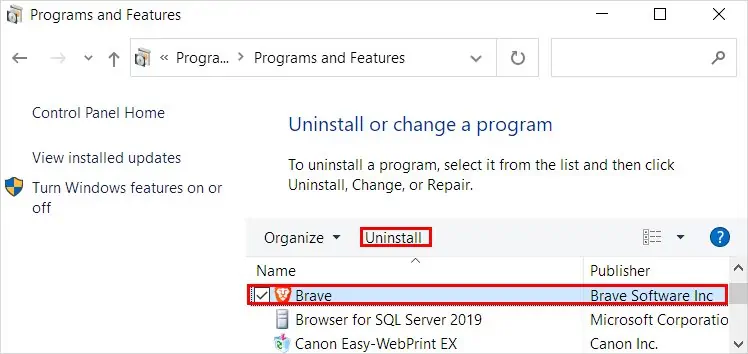 Uninstall-brave-browser