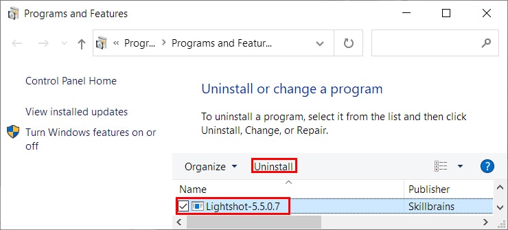 Uninstall-lightshot-windows