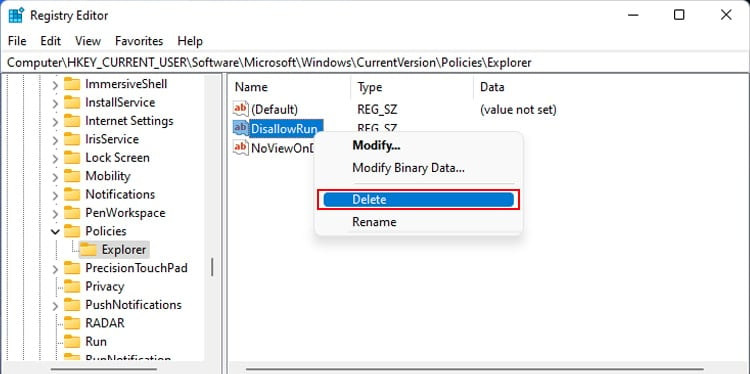 Windows-RegistryEditor-delete-disallowrun