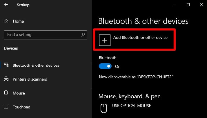add bluetooth or other device