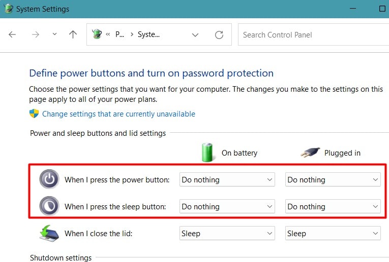 change power button to do nothing