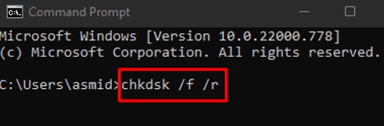 Commandpromptchkdsk