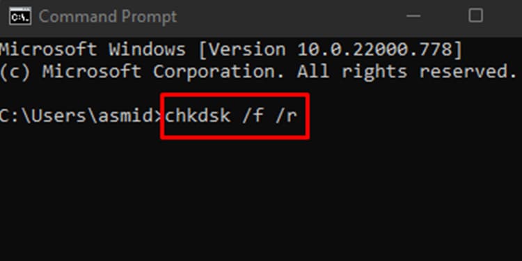 Commandpromptchkdsk