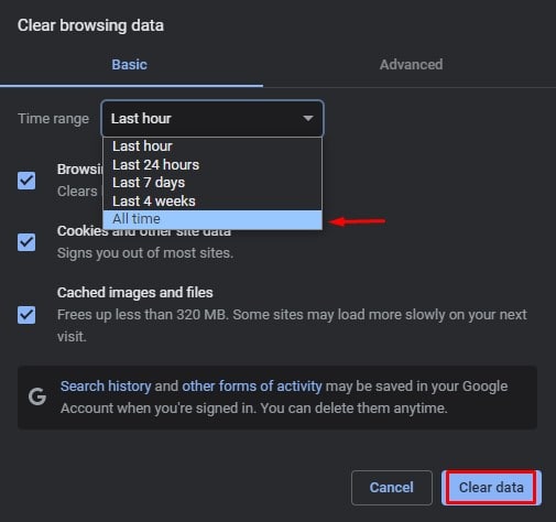 chrome all time clear data