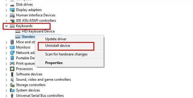 click-keyboard-and-uninstall-device