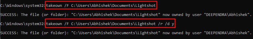 cmd takeown commands