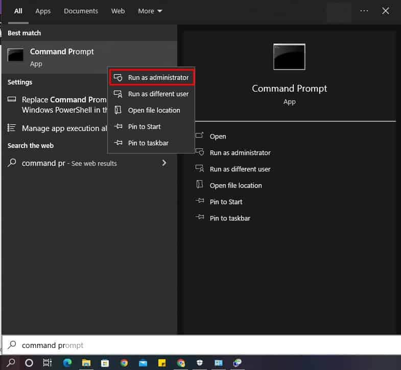 command prompt run as administartor