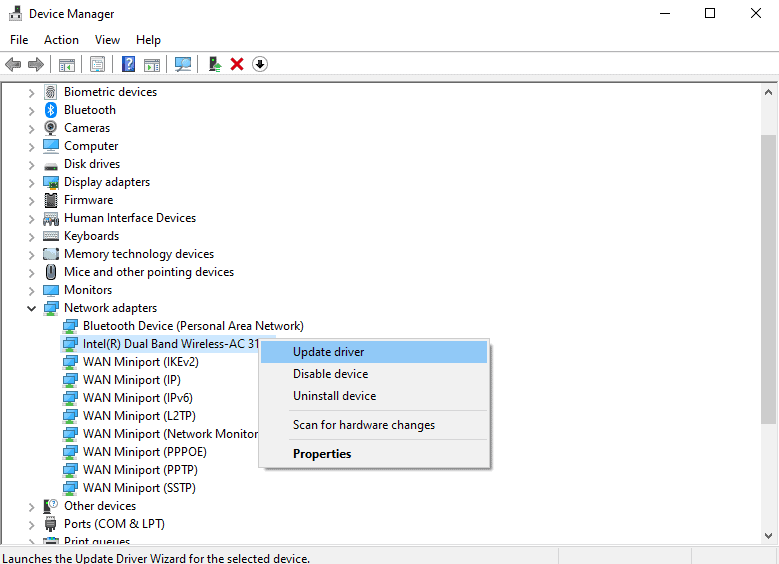 device manager network driver update