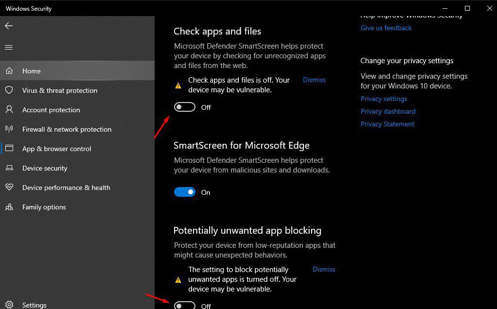 disabling smartscreem