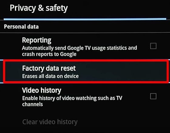 factory data reset on google tv