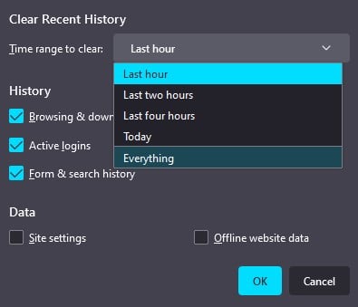 firefox clear history everything