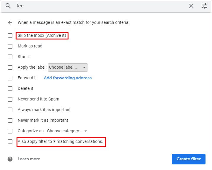 gmail_filter_settings_skip_the_inbox__also_apply_filter_to_matching_conversations