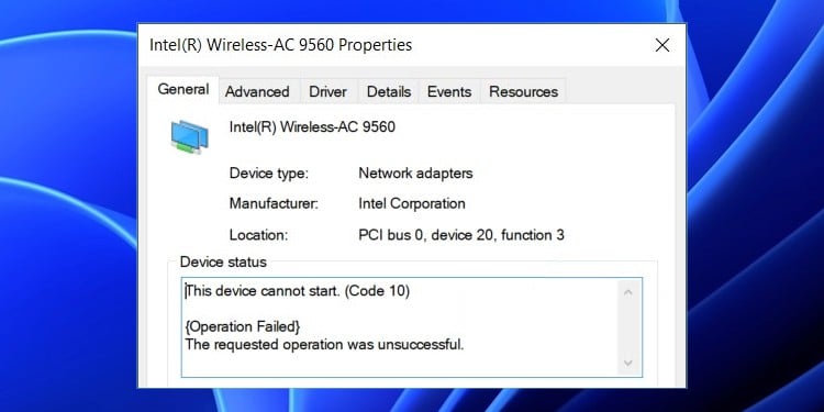 intel wireless ac 9560 not working