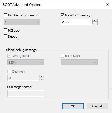 maximum memory advanced boot options