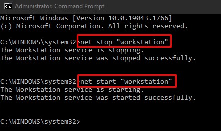 net stop and start workstation