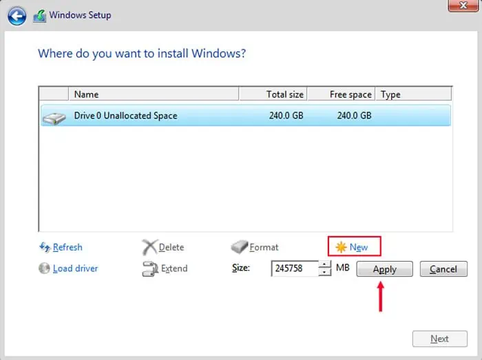 new-partition-clean-install