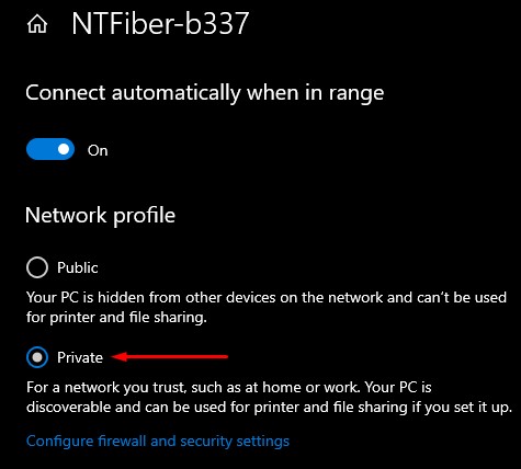 private network profile