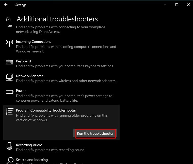 program compatibilty troubleshooter
