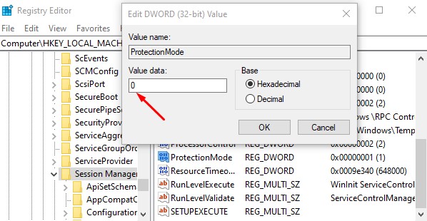 protection mode value data 0