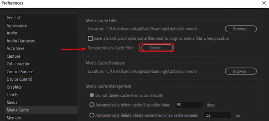 remove media cache files