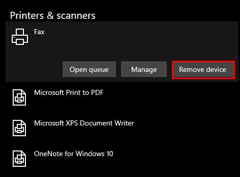 remove printer from printers and scanners