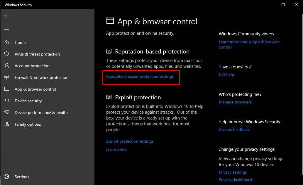reputation based protection settings