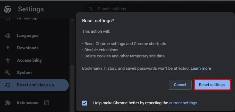 7 Ways to Fix “Access denied on this server” Error 33 reset-chrome-settings