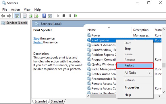 restart print spooler