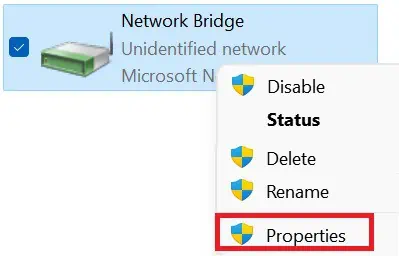 Network Bridge Not Working? Here's How to Fix it 41 right-click-network-bridge-choose-properties