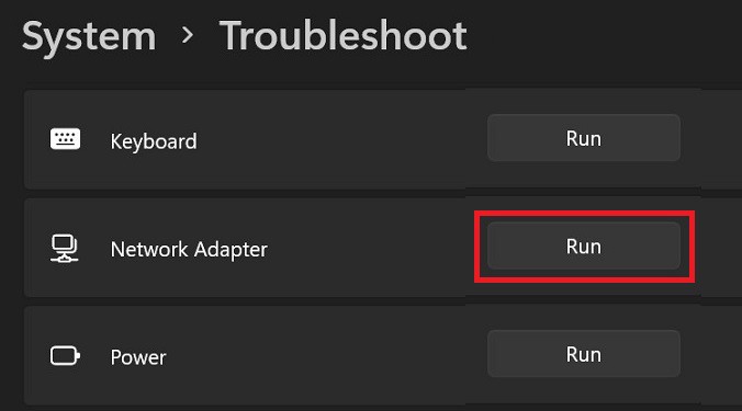 run network adapter troubleshooter