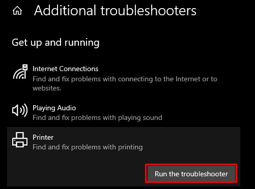 run printer troubleshooter