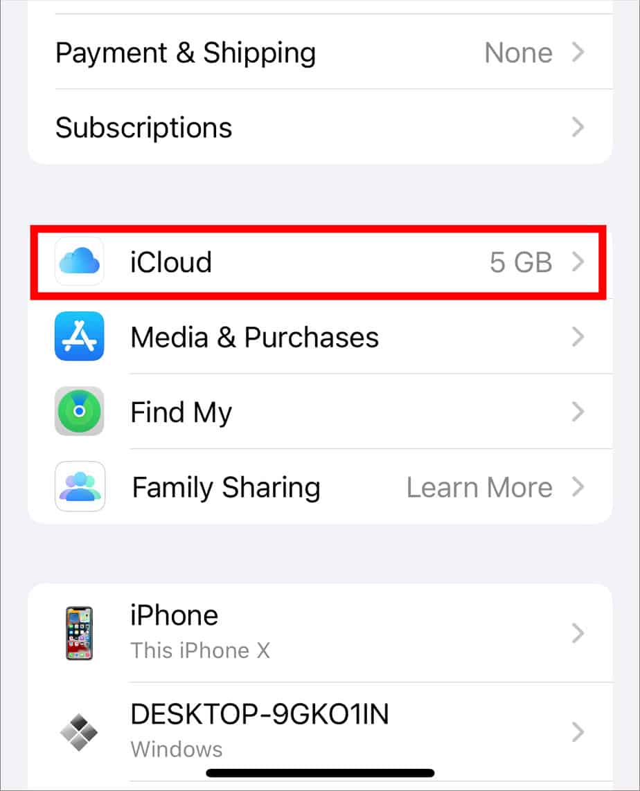 select-icloud-from-setting