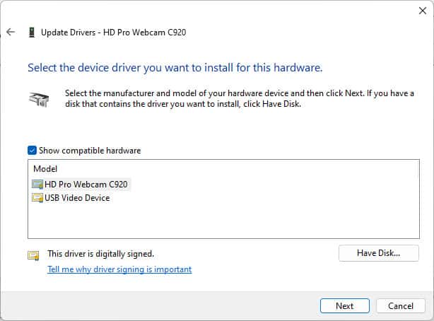 select the device driver
