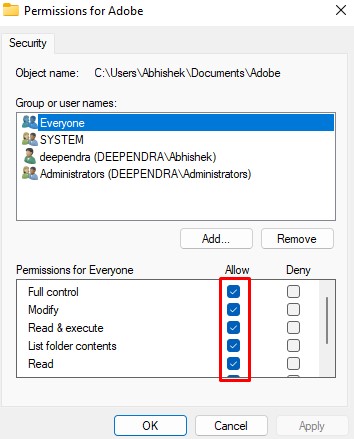setting permissions
