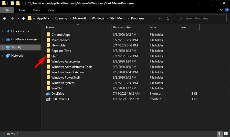 startup menu startup folder